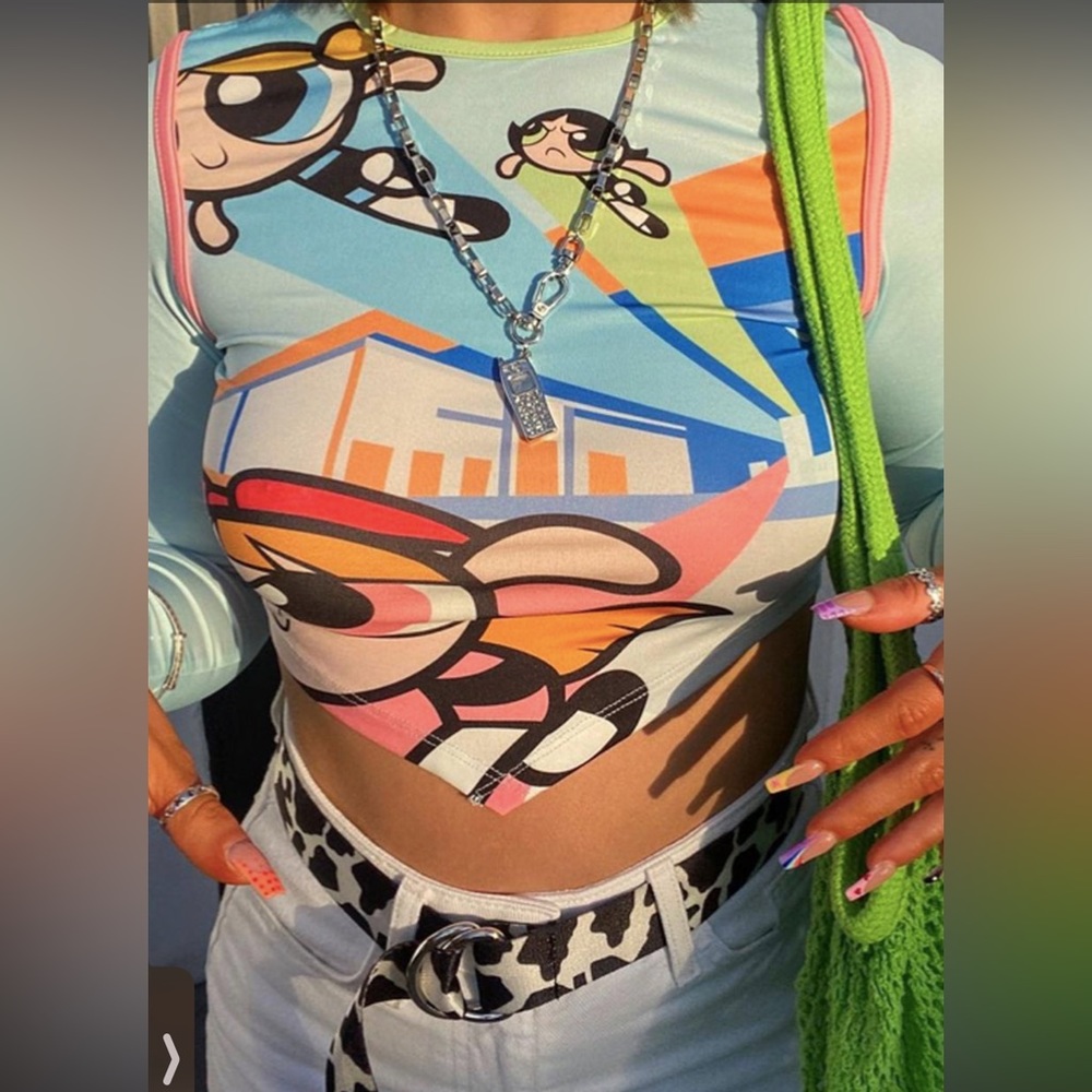 Powerpuff Girls Print Open Back Top